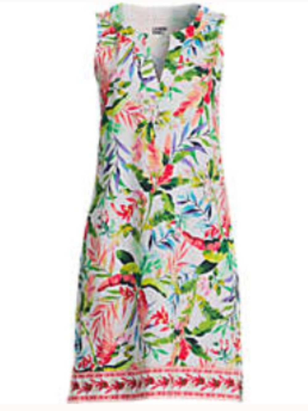 Land's End White Multi Palm Border Sleeveless Dress Size L--new without tags!